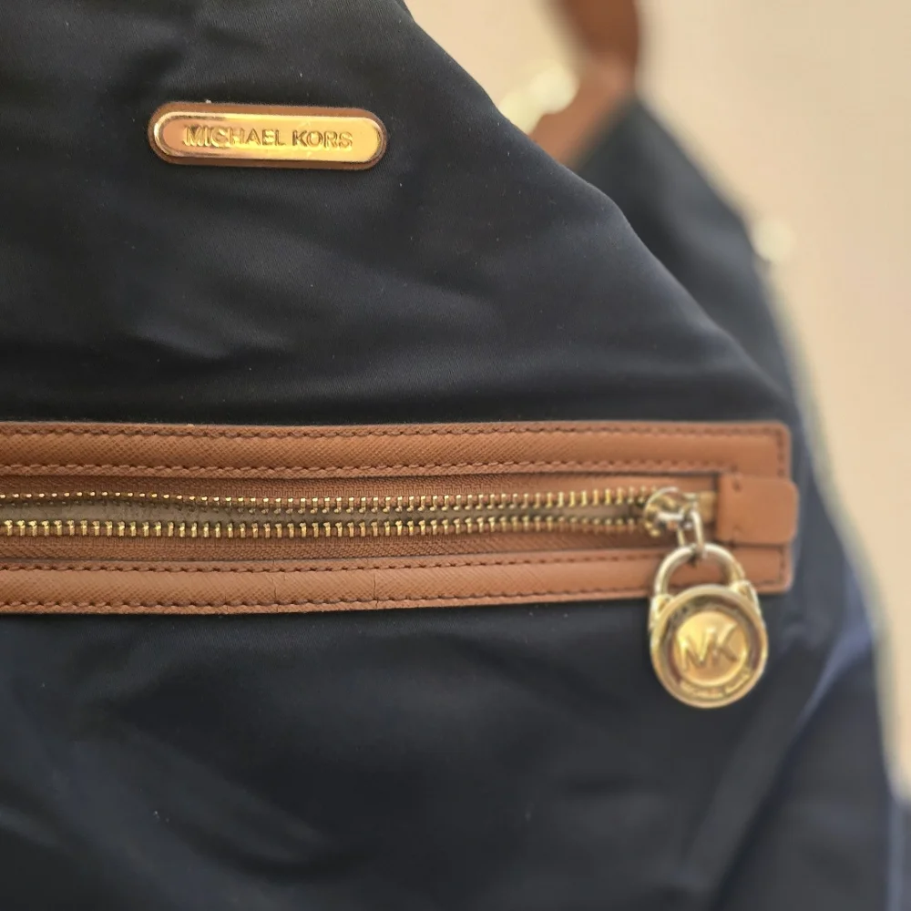 Michael Kors Dark Blue and Tan Accent Tote Bag